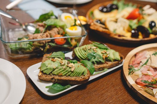 delicious brunch spread with frittatas and avocado